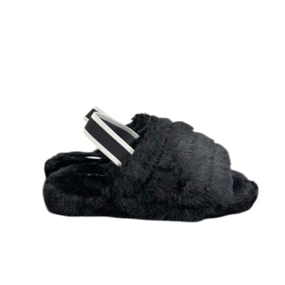 TOP MODA  Women Black Faux Fur Open Toe Slippers With Elastic Strap - Picture 2 of 10